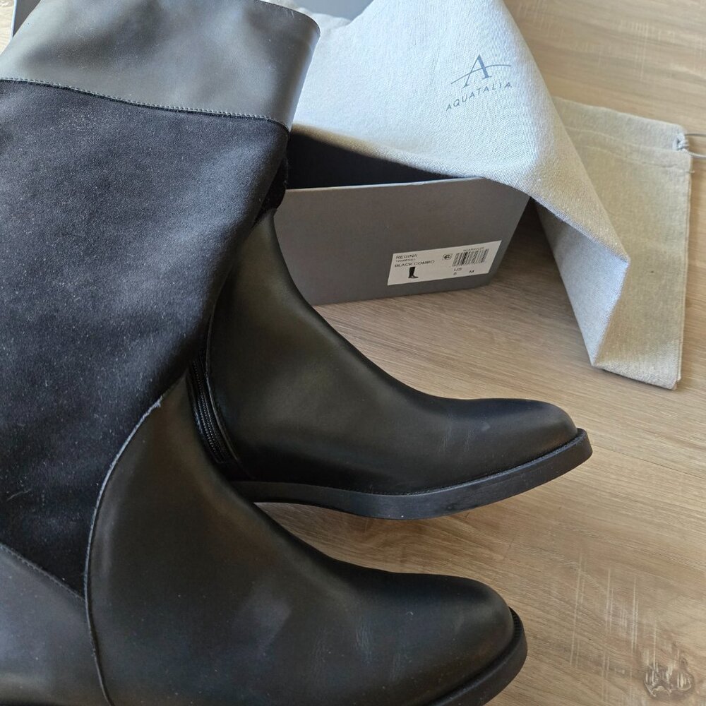 Aquatalia Regina Knee High Boots Black Leather Suede Size 8 - Picture 8 of 11